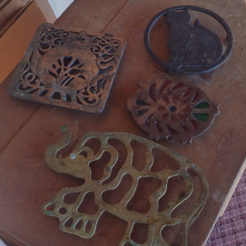 Solid BRASS and Iron Trivets on Stand(4)